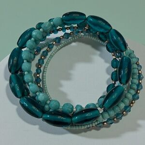 Turquoise Glass & Seed Bead Boho Coastal Resort Beaded Bracelet